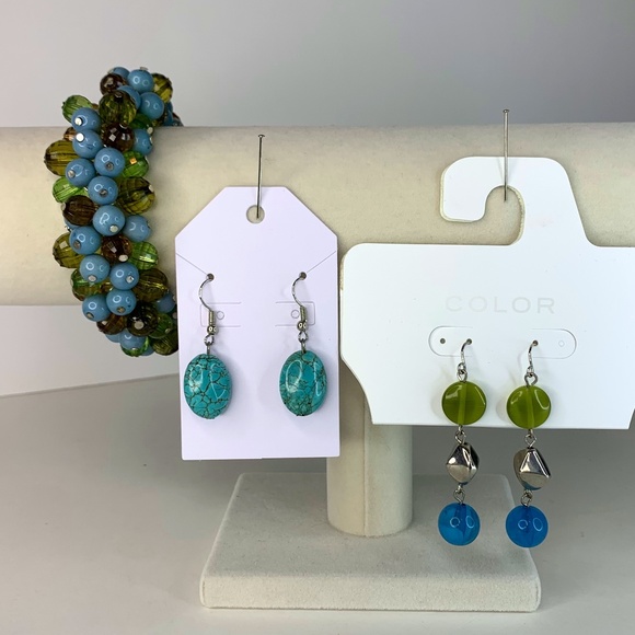 Jewelry Lot Bundle Blue Green Bracelet Earrings Set Casual Dressy Stylis… - Picture 1 of 8